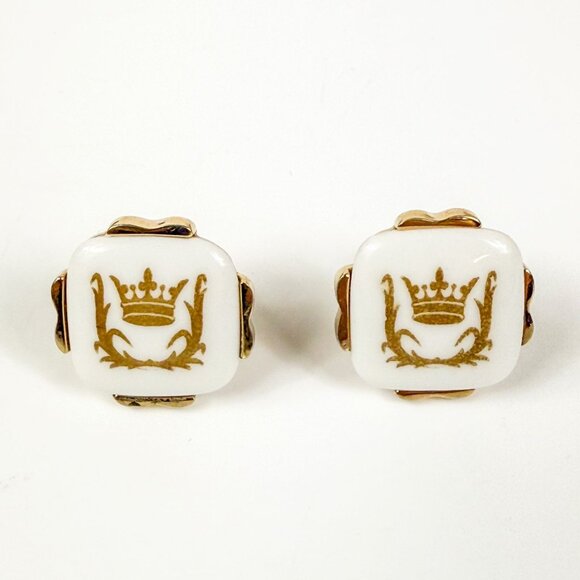 Royal Copenhagen Other - Royal Copenhagen Denmark Porcelain Gold Tone Square Crown Design Cufflinks